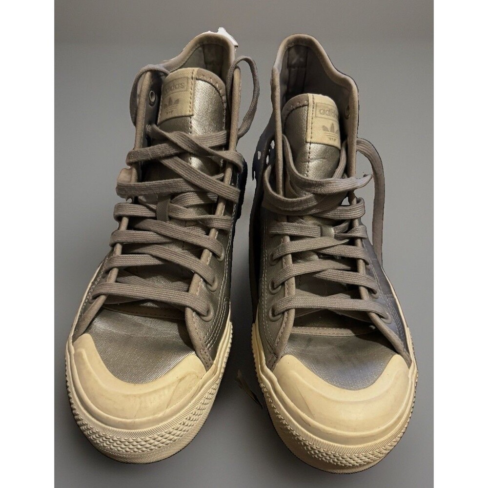 adidas Nizza M8.5 W10 High Top Athletic Sneakers Gray White Lace Up Rubber Sole